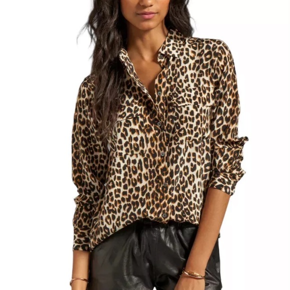 ⚡️SOLD⚡️Equipment Silk Shirt Top Femme Slim Signature Leopard Button Down Blouse - Picture 16 of 16